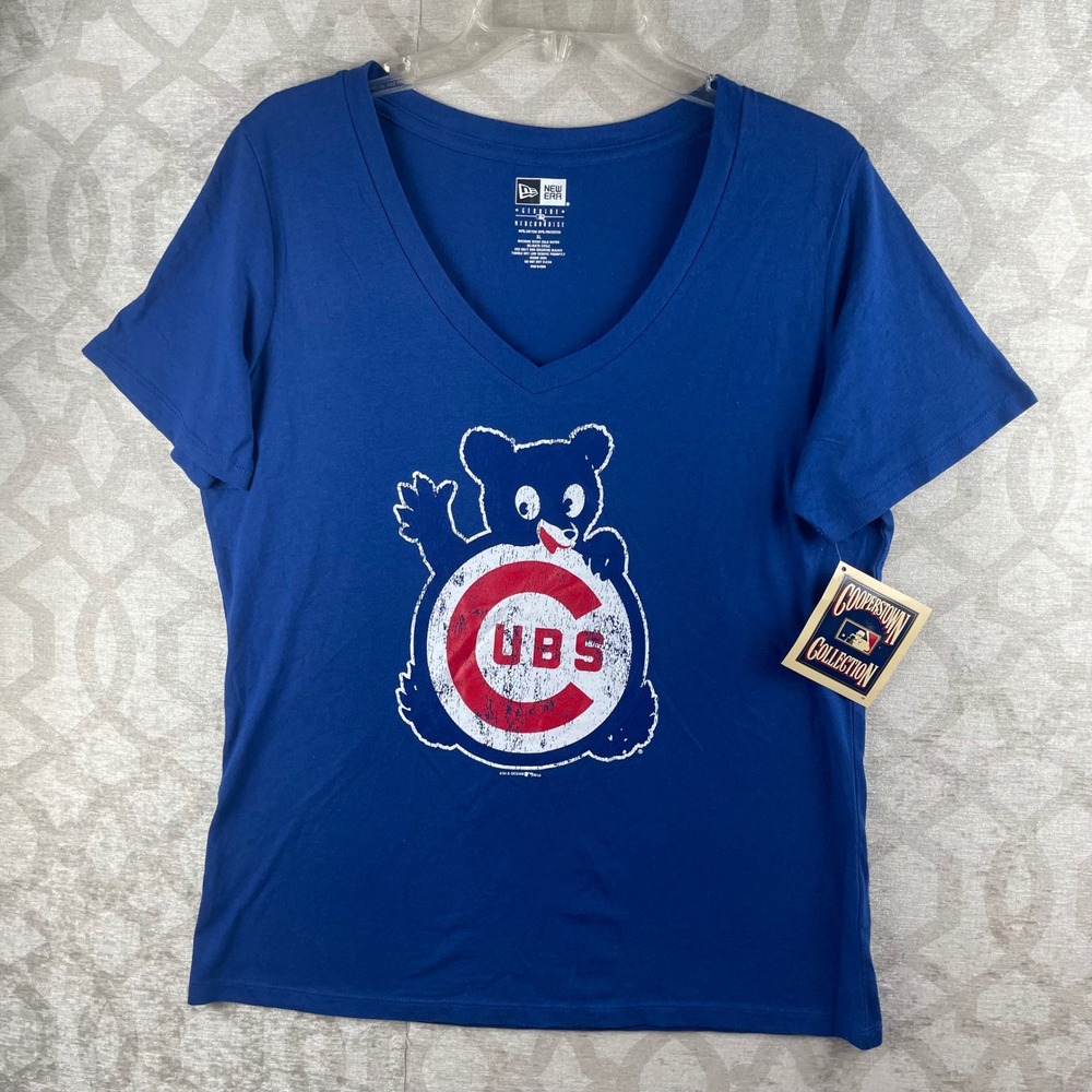 New Era Cooperstown Collection Women XL Blue NWT Distressed Cubs Graphic Tee MLB - Picture 7 of 9